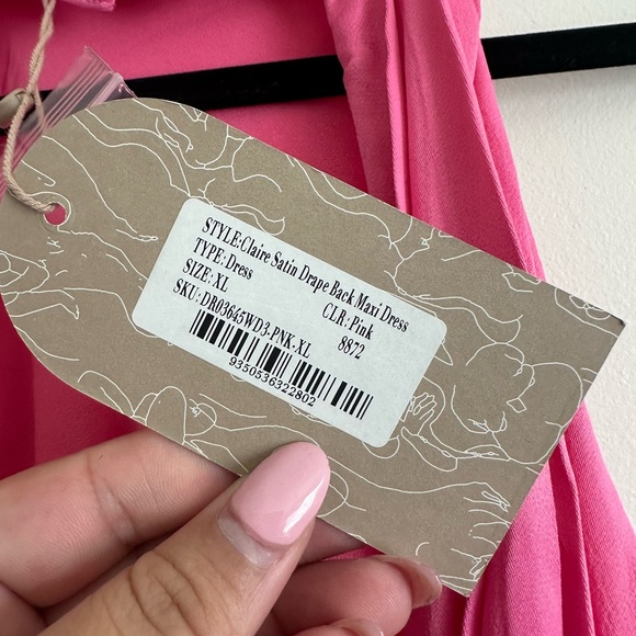 NWT Meshki Claire Satin Drape Back Maxi Dress with Split - Pink Size XL - Picture 7 of 8